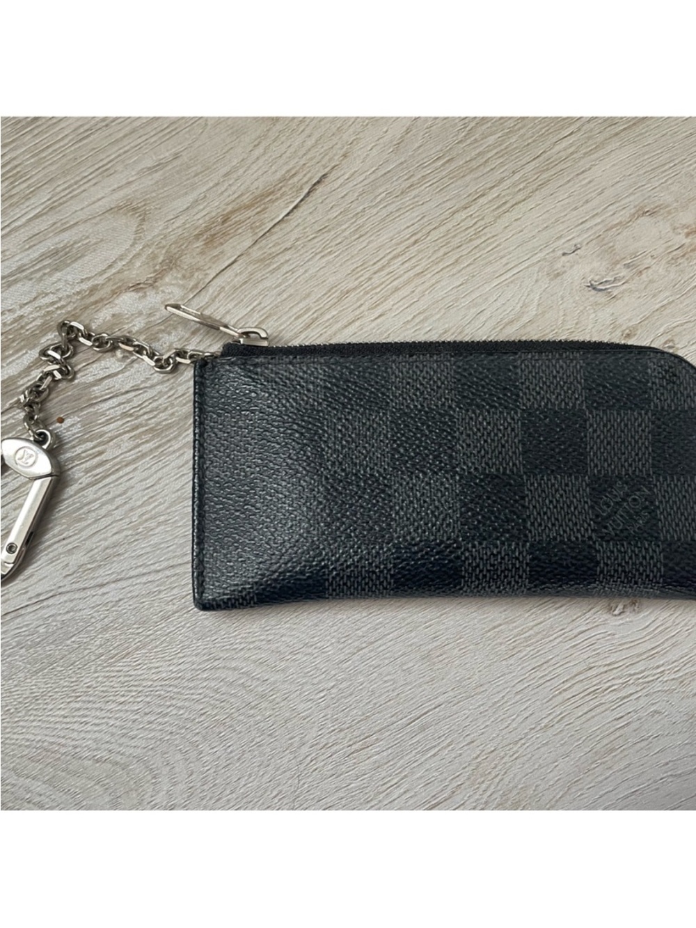 Louis Vuitton Black Damier Graphite Key Pouch with Chain